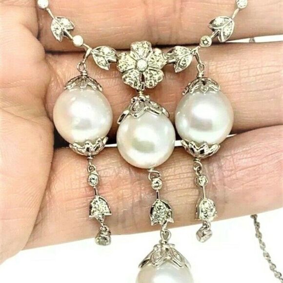 Diamond South Sea Pearl Necklace 18k Gold 11.45 mm 17.5" Certified $6,950 822583 - Picture 4 of 9
